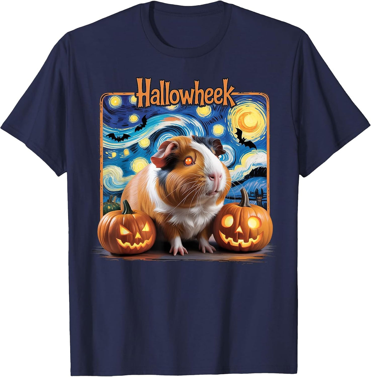 Hallowheek Guinea Pig Halloween Art T-Shirt - Navy Blue