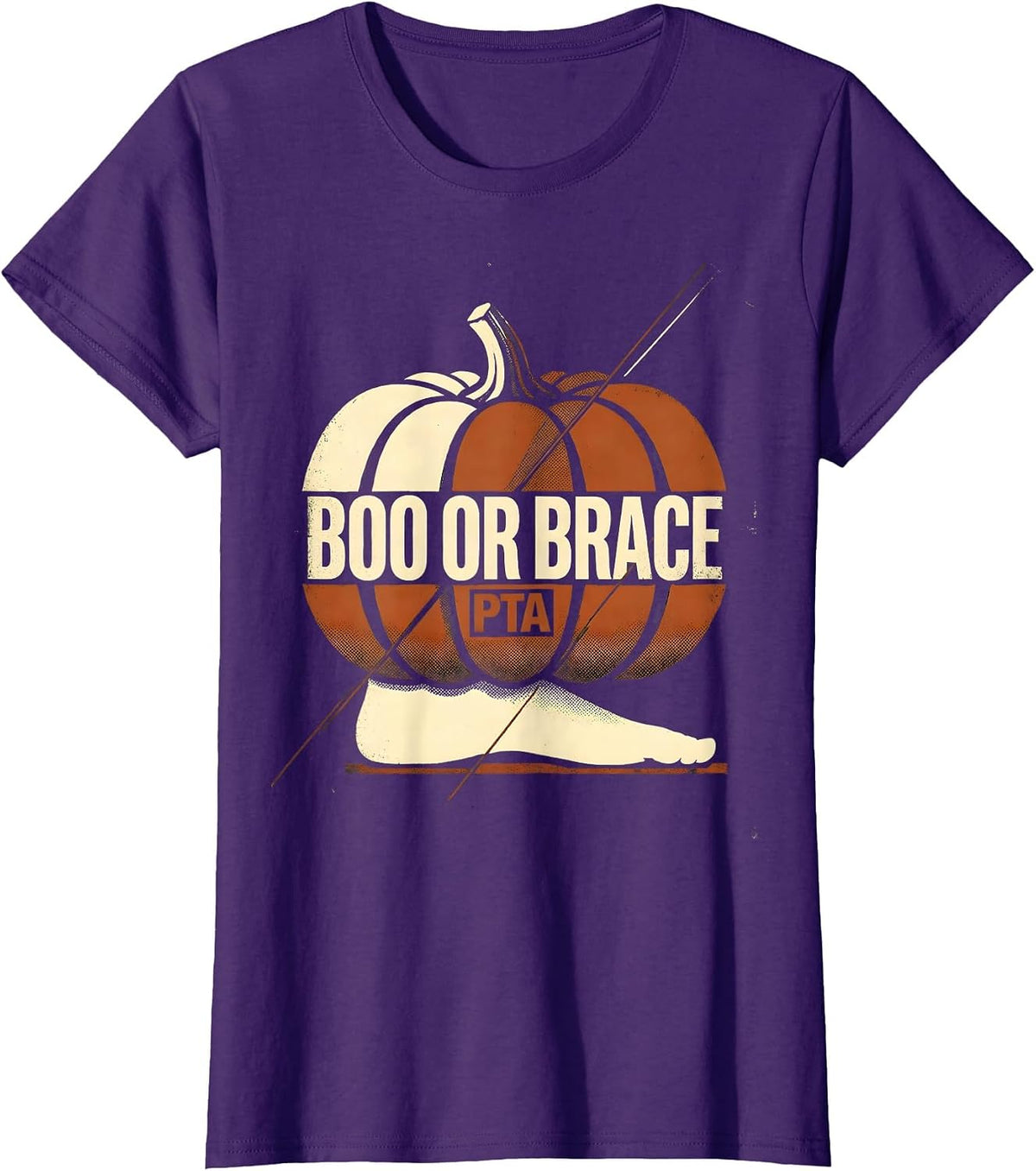 Women's Boo Or Brace PTA Vintage Halloween Physical Therapy Team T-Shirt - Purple