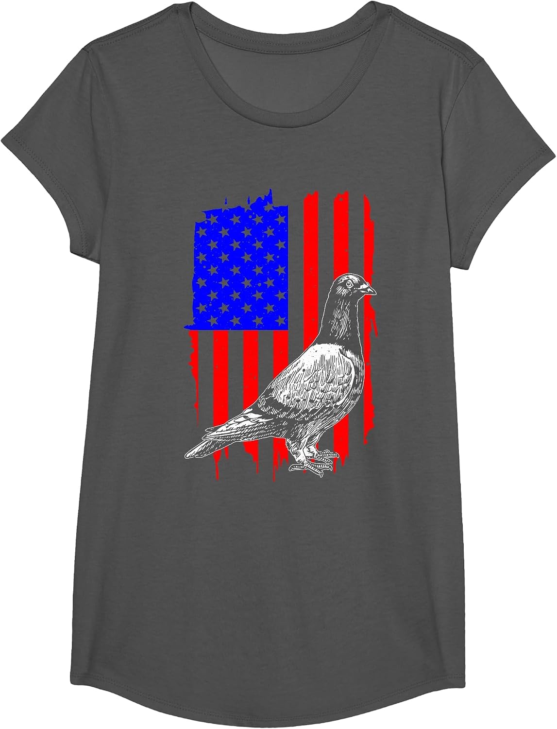 Cool Pigeon Design Men Women Patriotic US Flag Pigeon Lovers T-Shirt - Girls Asphalt Grey