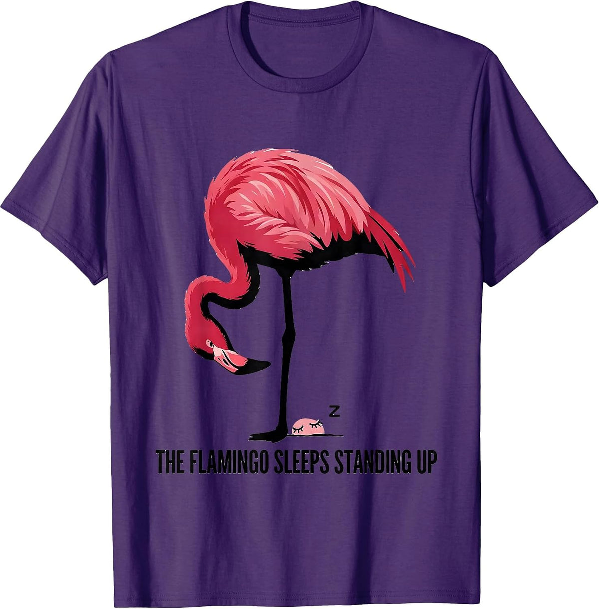 The Flamingo Sleeps Standing Up Funny Zoo Safari Animal T-Shirt - Purple