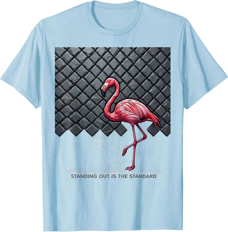 Men's Standing Out Is The Standard Geometric Flamingo Novelty T-Shirt - Baby Blue