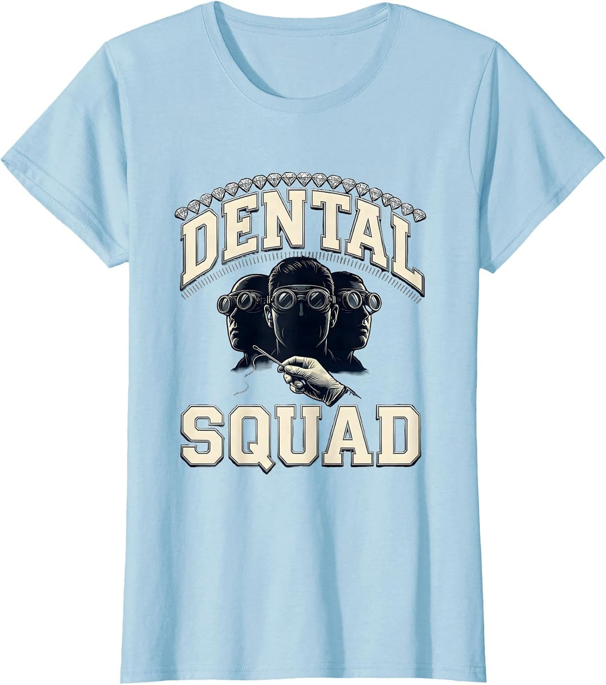 Women's Dental Squad Sparkle Varsity Dental Hygienist Dental T-Shirt - Baby Blue