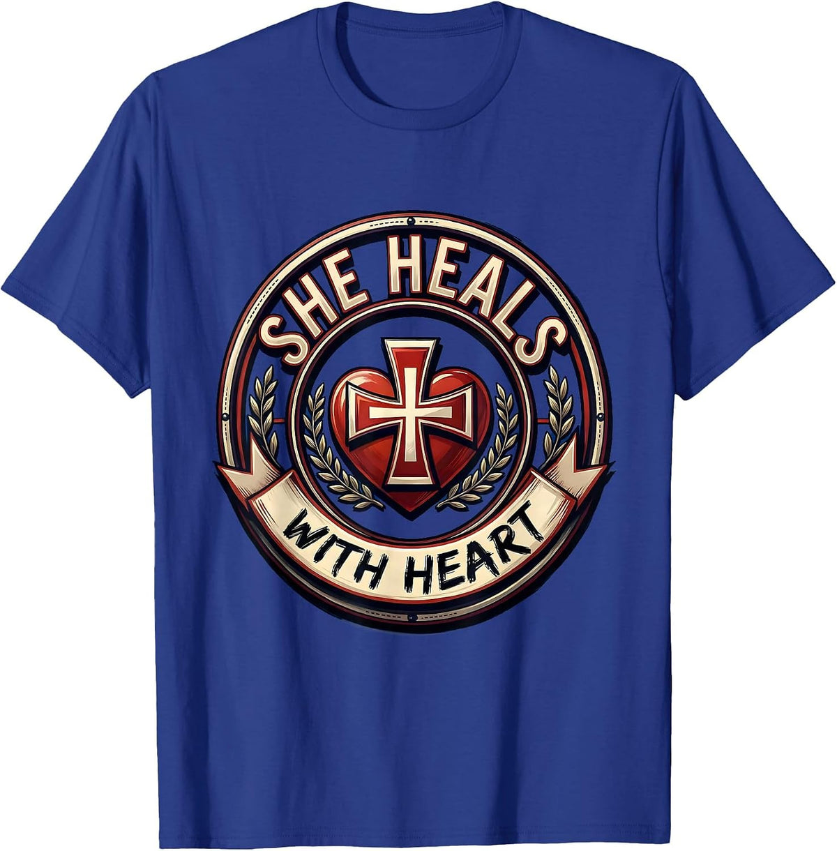 Men's She Heals With Heart Nurse Graphic Design T-Shirt - Royal Blue
