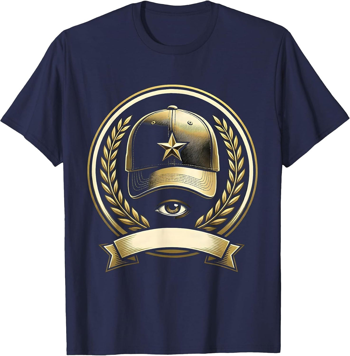 Men's Fitted Cap Tilted Hip Hop Graphic Design T-Shirt - Navy Blue