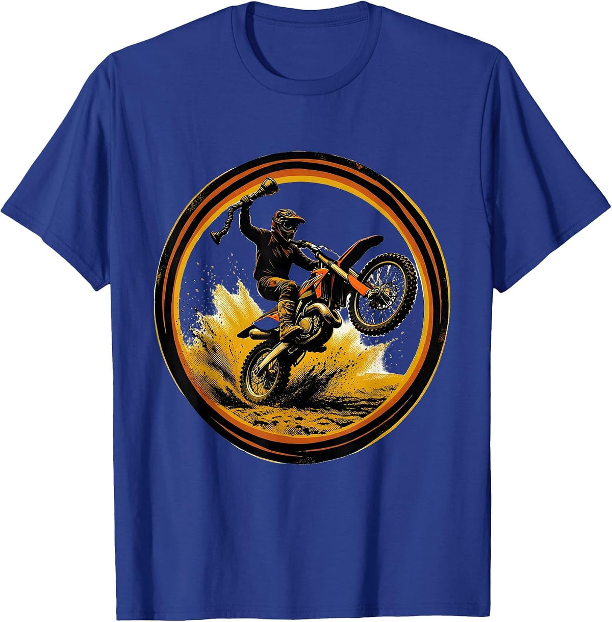 Men's Dirt Bike Rider Badge Screenprint Poster Humor T-Shirt - Royal Blue