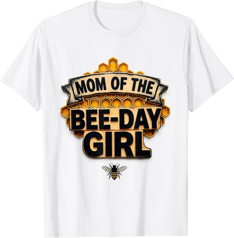 Men's Mom Of The Bee-Day Girl Rubber Stamp Bee Birthday Matching T-Shirt - White