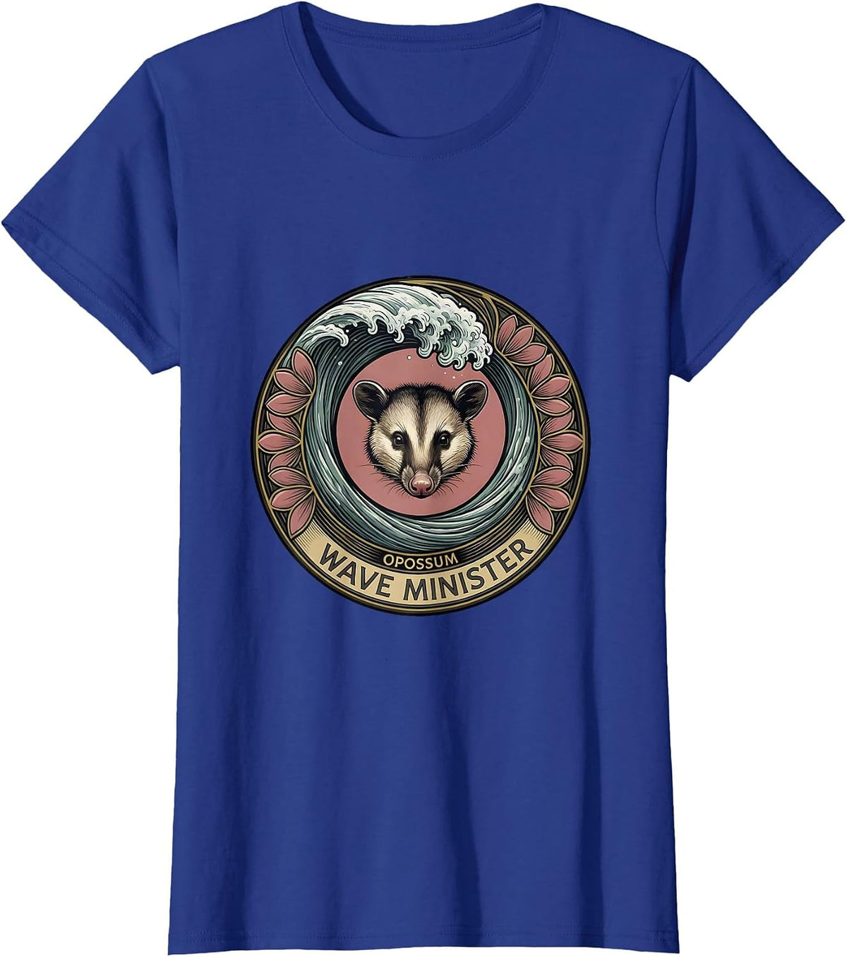 Women's Opossum Wave Minister Art Nouveau Animal Lover Humor T-Shirt - Royal Blue
