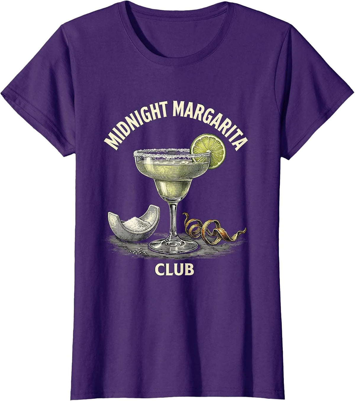 Women's Midnight Margarita Club Witchy Halloween Cocktail T-Shirt - Purple