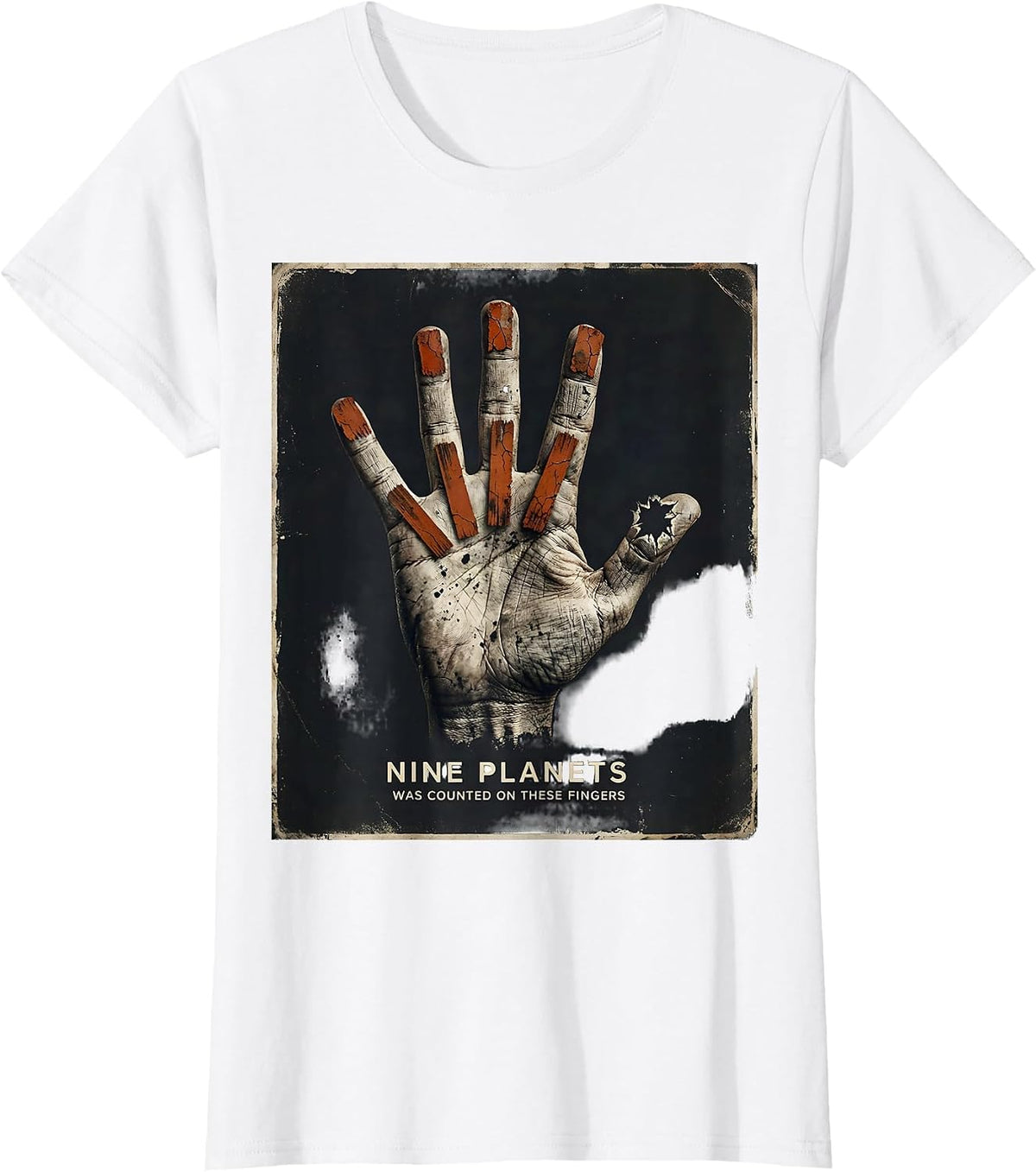 Nine Planets Was Counted On These Fingers Retro Astronomy T-Shirt - White