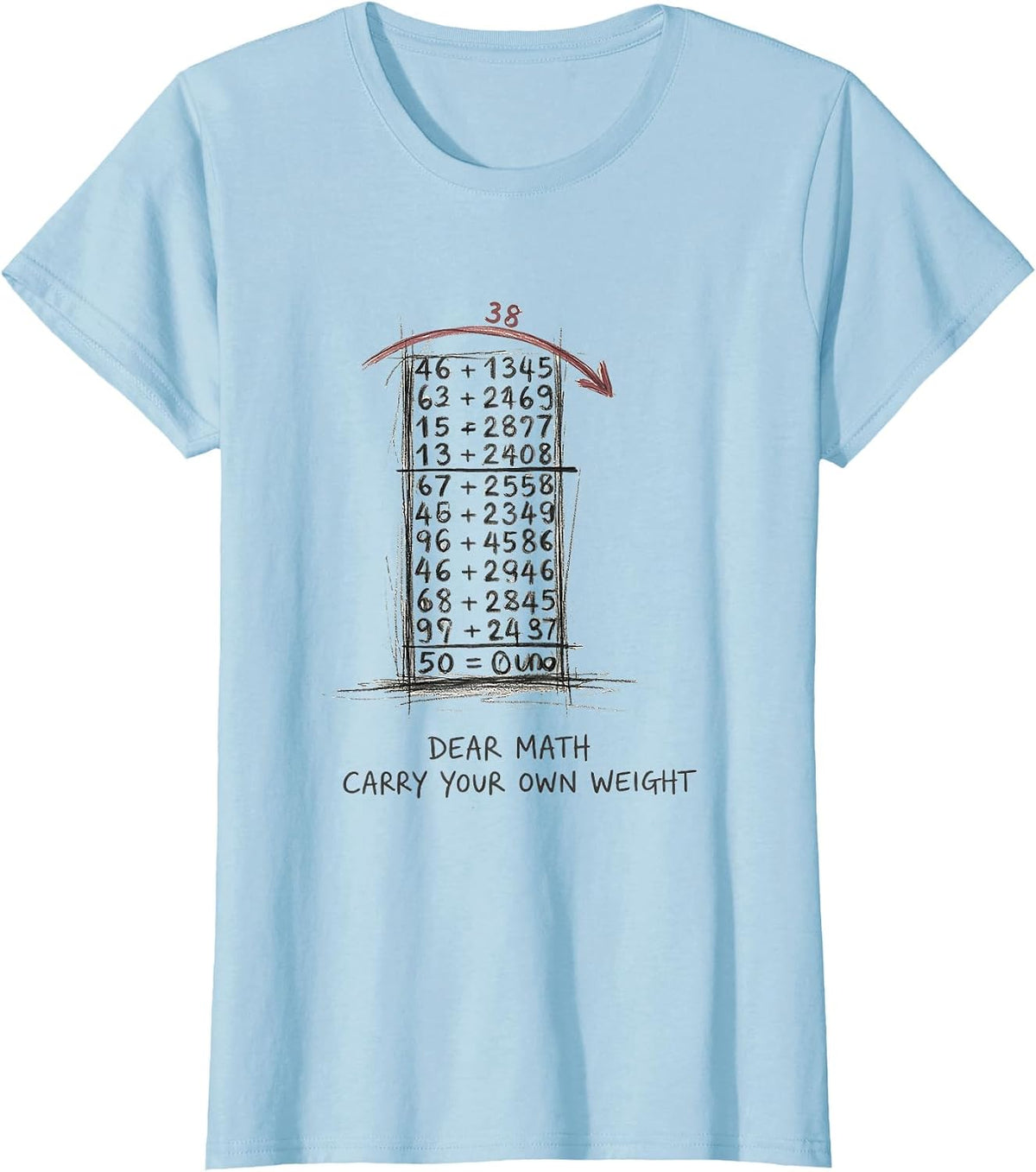 Women's Dear Math, Carry Your Own Weight Funny Math Teacher Nerd T-Shirt - Baby Blue