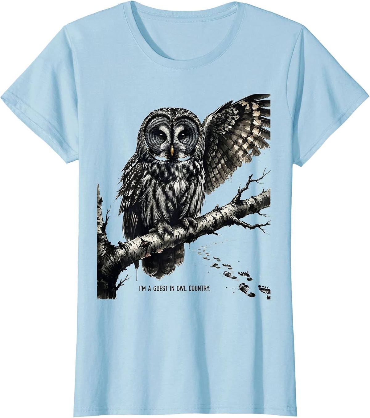 I'm A Guest In Owl Country Ink Brush Nature Lover Wildlife T-Shirt - Baby Blue
