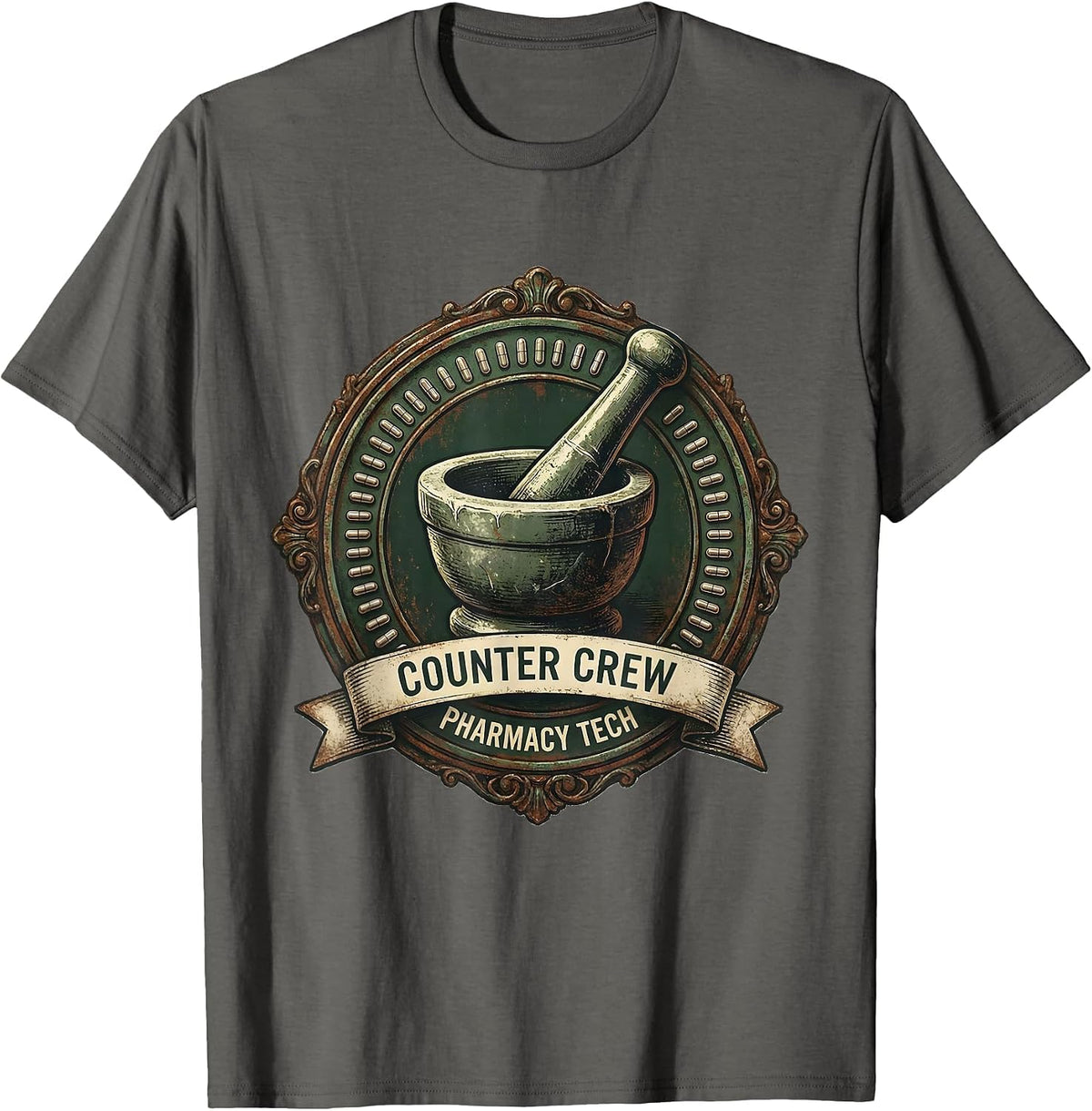 Men's Counter Crew Pharmacy Tech Vintage Pharmacy Tech Pun T-Shirt - Asphalt Grey
