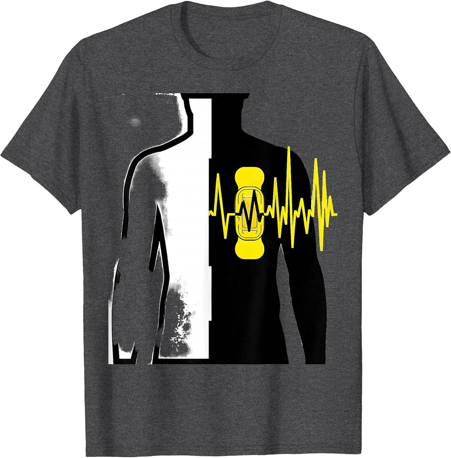 Men's Defib Pad Torso Stencil EMT Paramedic Humor T-Shirt - Dark Heather Grey