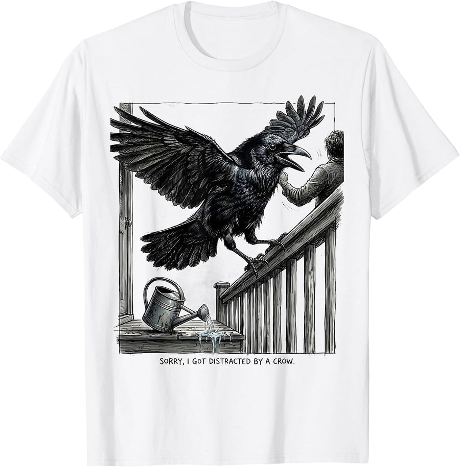 Men's Sorry, I Got Distracted By A Crow Funny Bird Lover Dark T-Shirt - White
