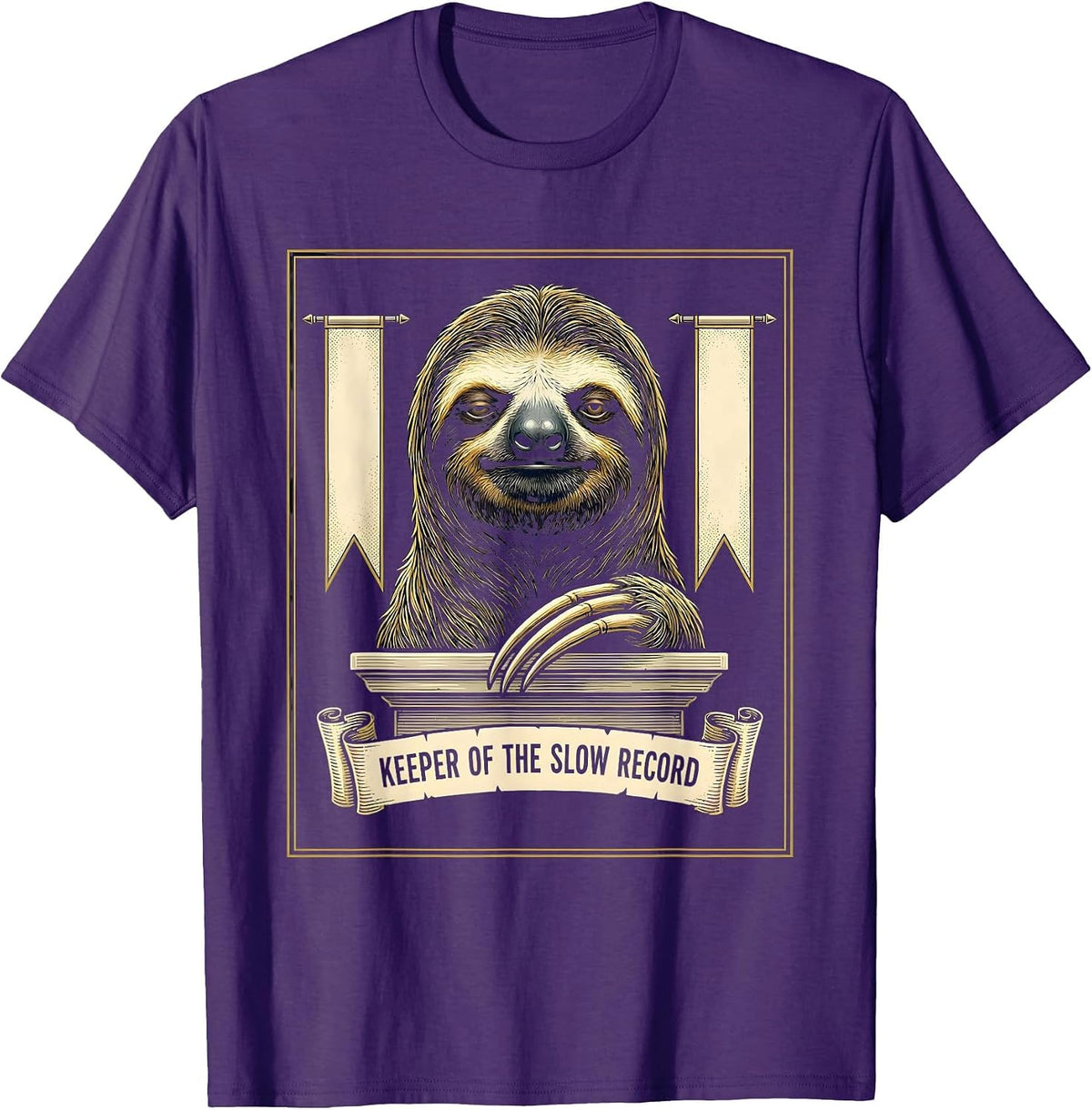 Men's Keeper Of The Slow Record Funny Sloth Lover Animal Humor T-Shirt - Purple