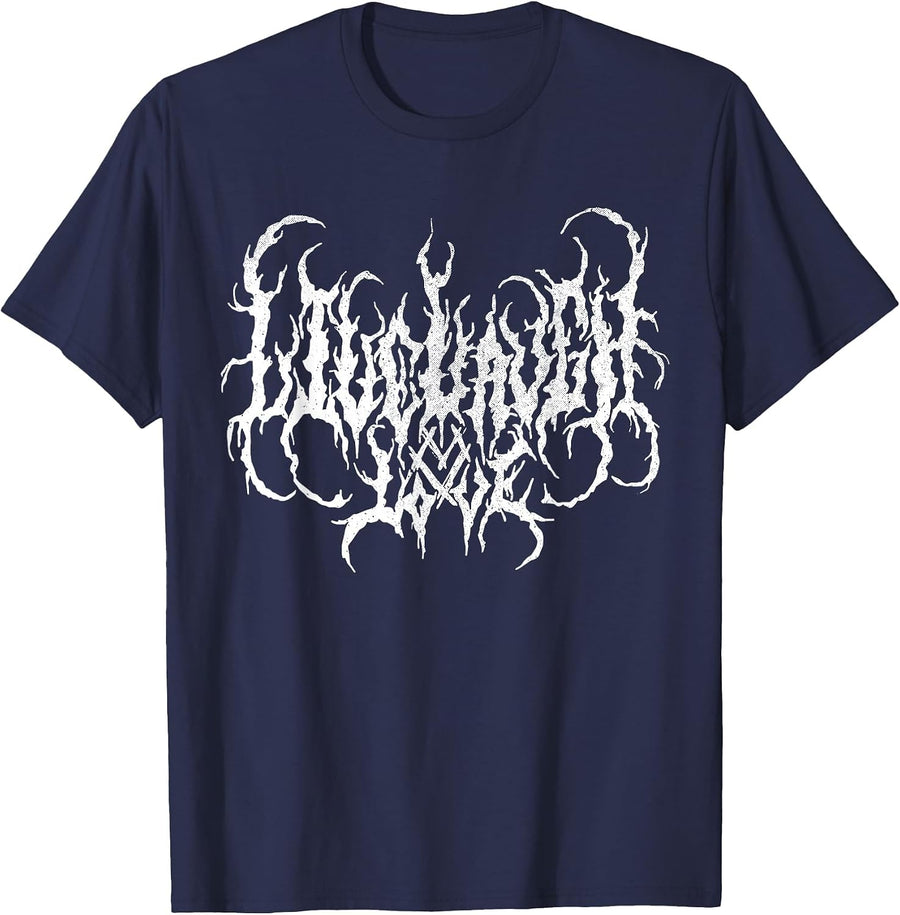 Live Laugh Love - Death Metal Music Typography T-Shirt - Navy Blue
