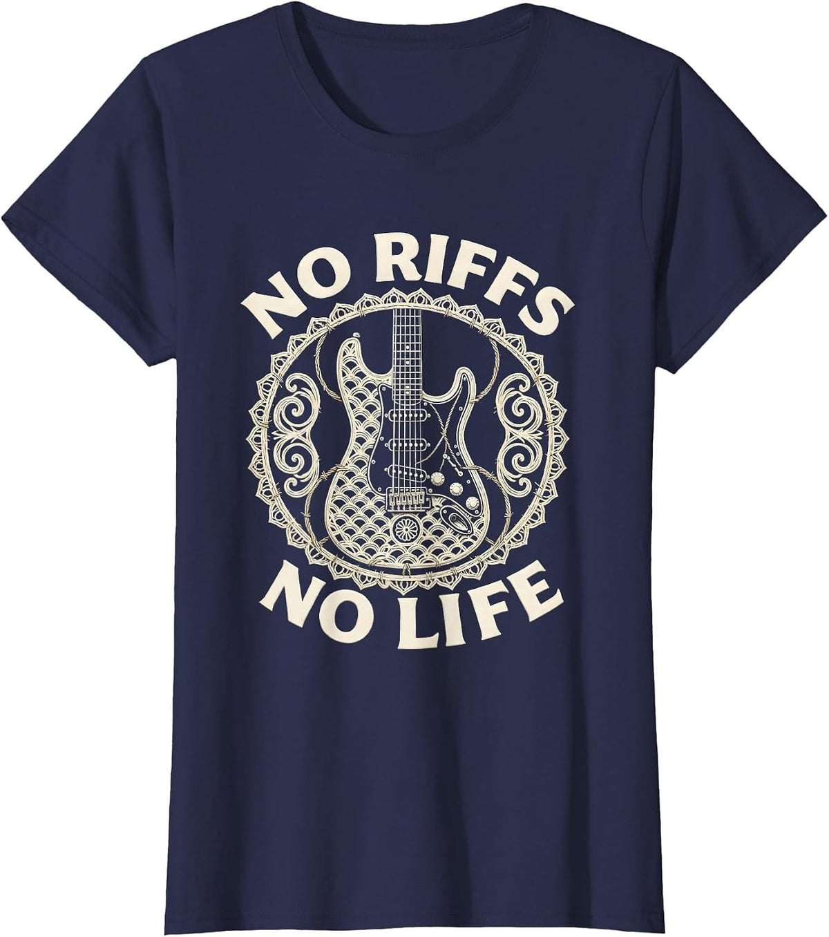 Women's No Riffs No Life Metal Guitar Music Design T-Shirt - Navy Blue