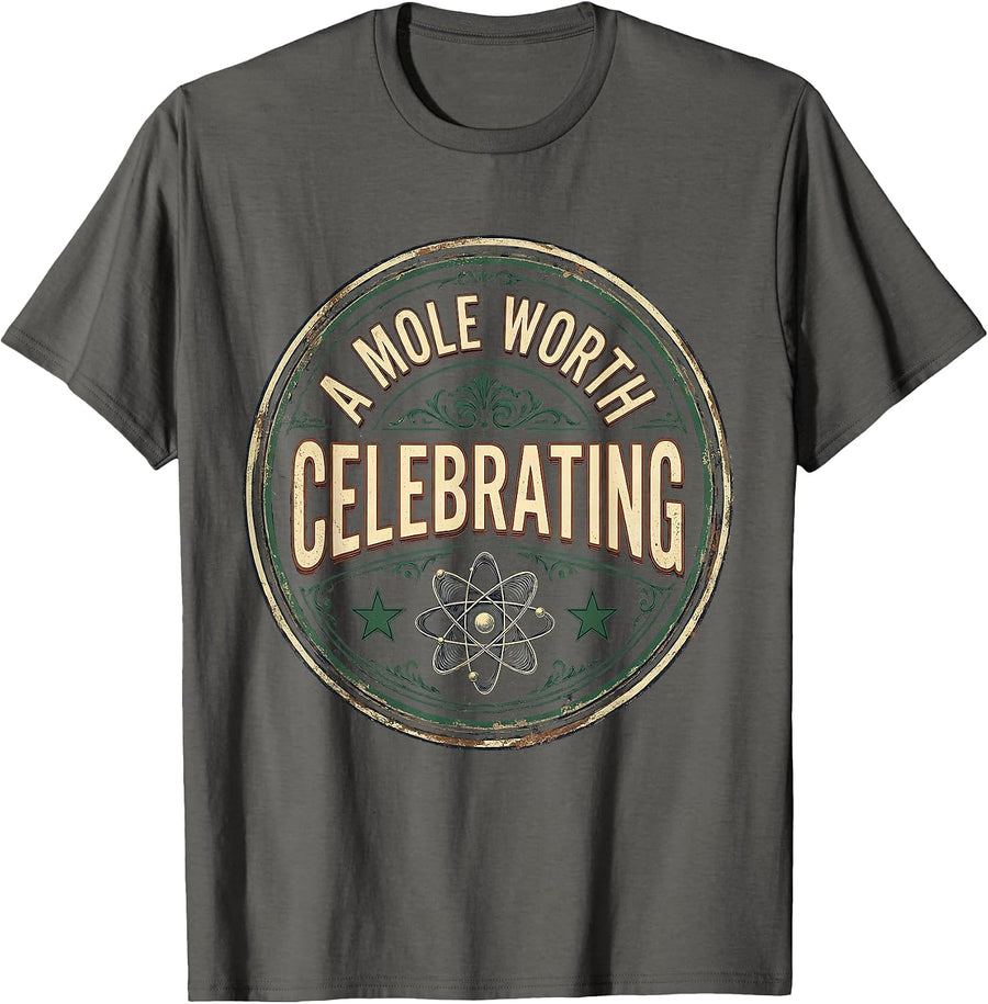 A Mole Worth Celebrating Vintage Science Teacher Chemistry T-Shirt - Asphalt Grey
