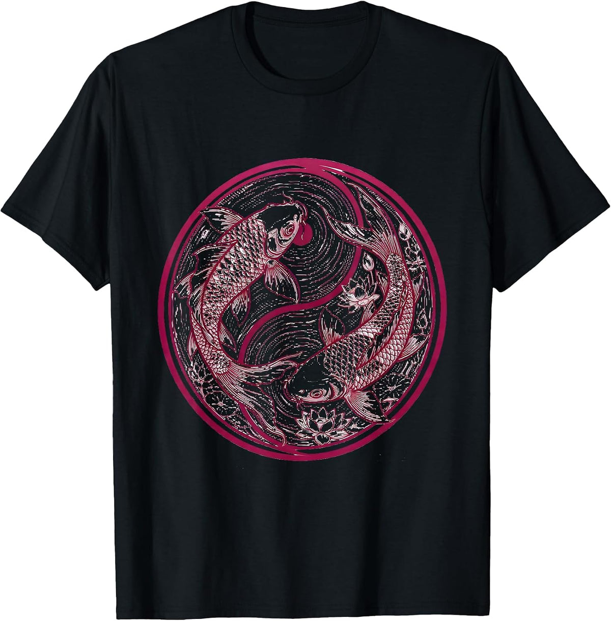 Men's Koi Fish Pink Water Breast Cancer Awareness T-Shirt - Black