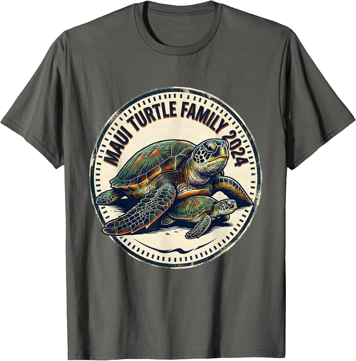 Maui Turtle Family 2024 Vintage Sea Turtle Lover Tropical T-Shirt - Asphalt Grey