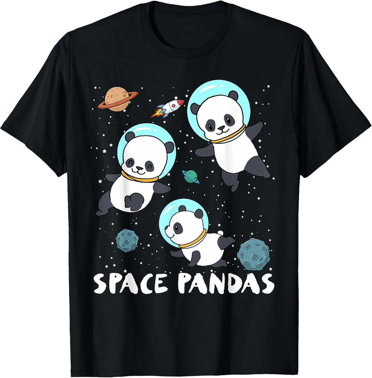 Space Pandas T-Shirt Funny Astronaut Planet Travel Tee T-Shirt - Black