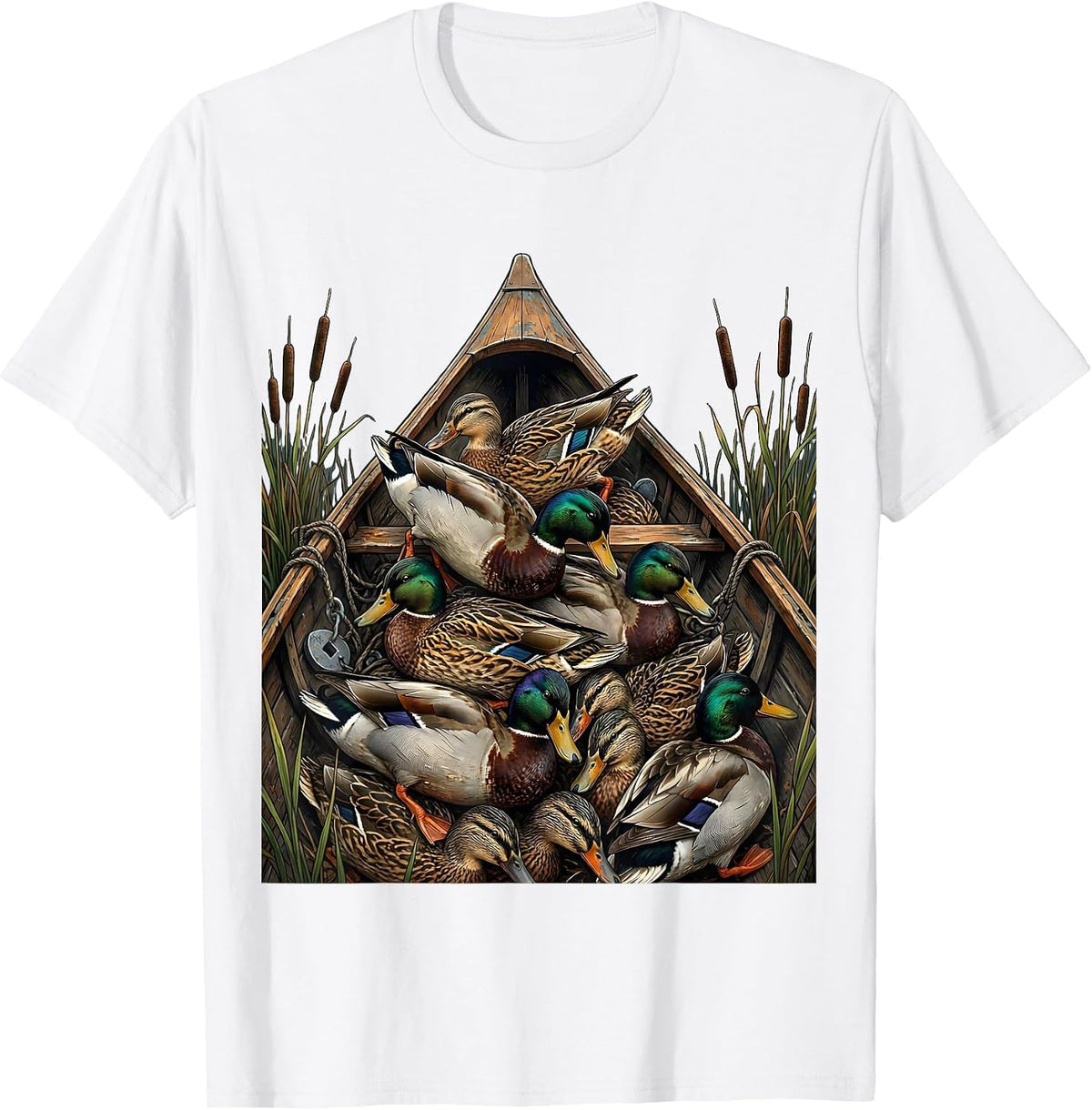 Men's Bottomland Camo Decoy Pile Canoe Bow Duck Hunting T-Shirt - White