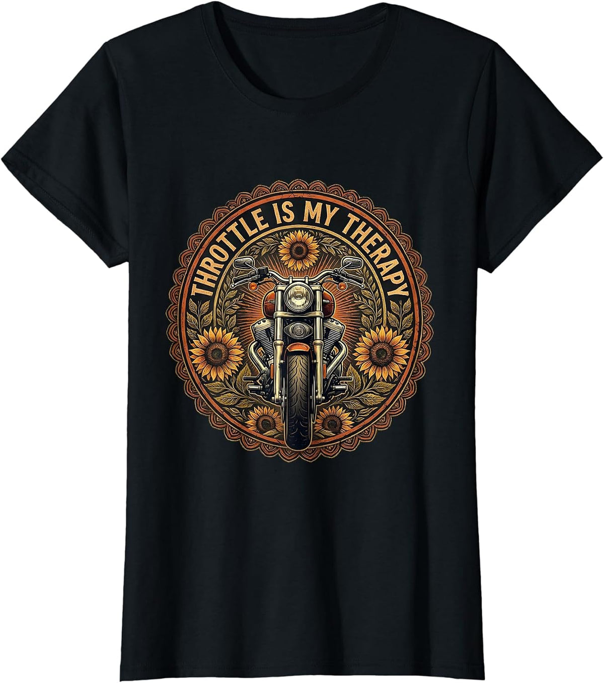 Throttle Is My Therapy Motorcycle Design T-Shirt - Black