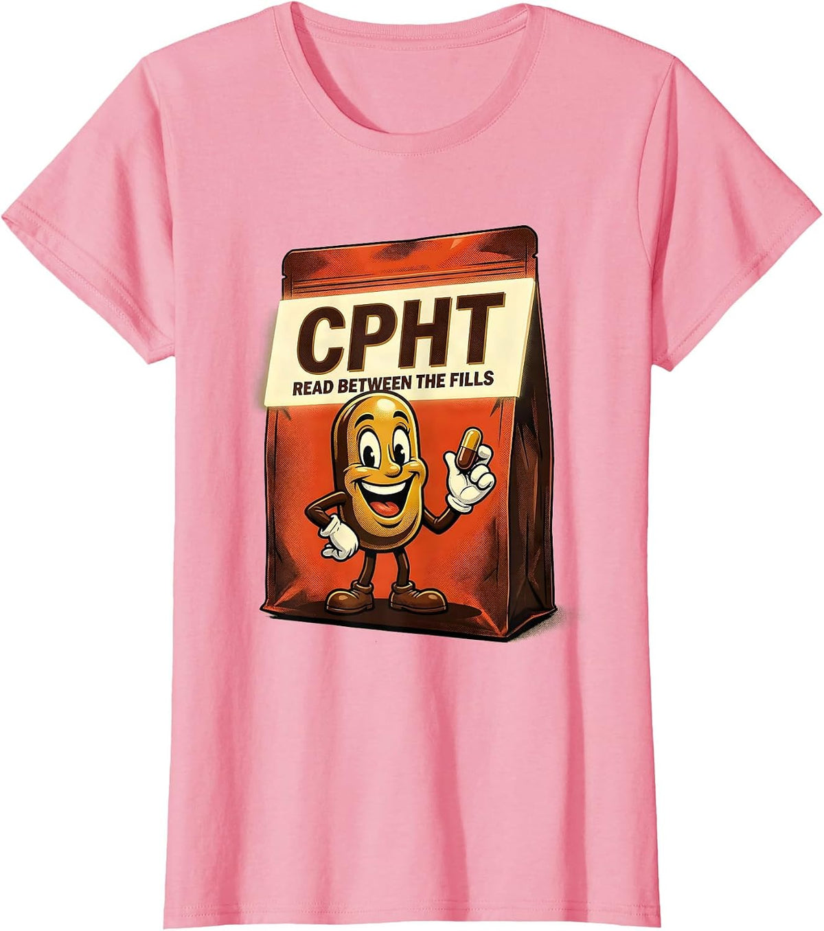 Women's CPhT Read Between The Fills Retro Advertising Pharmacy T-Shirt - Pink