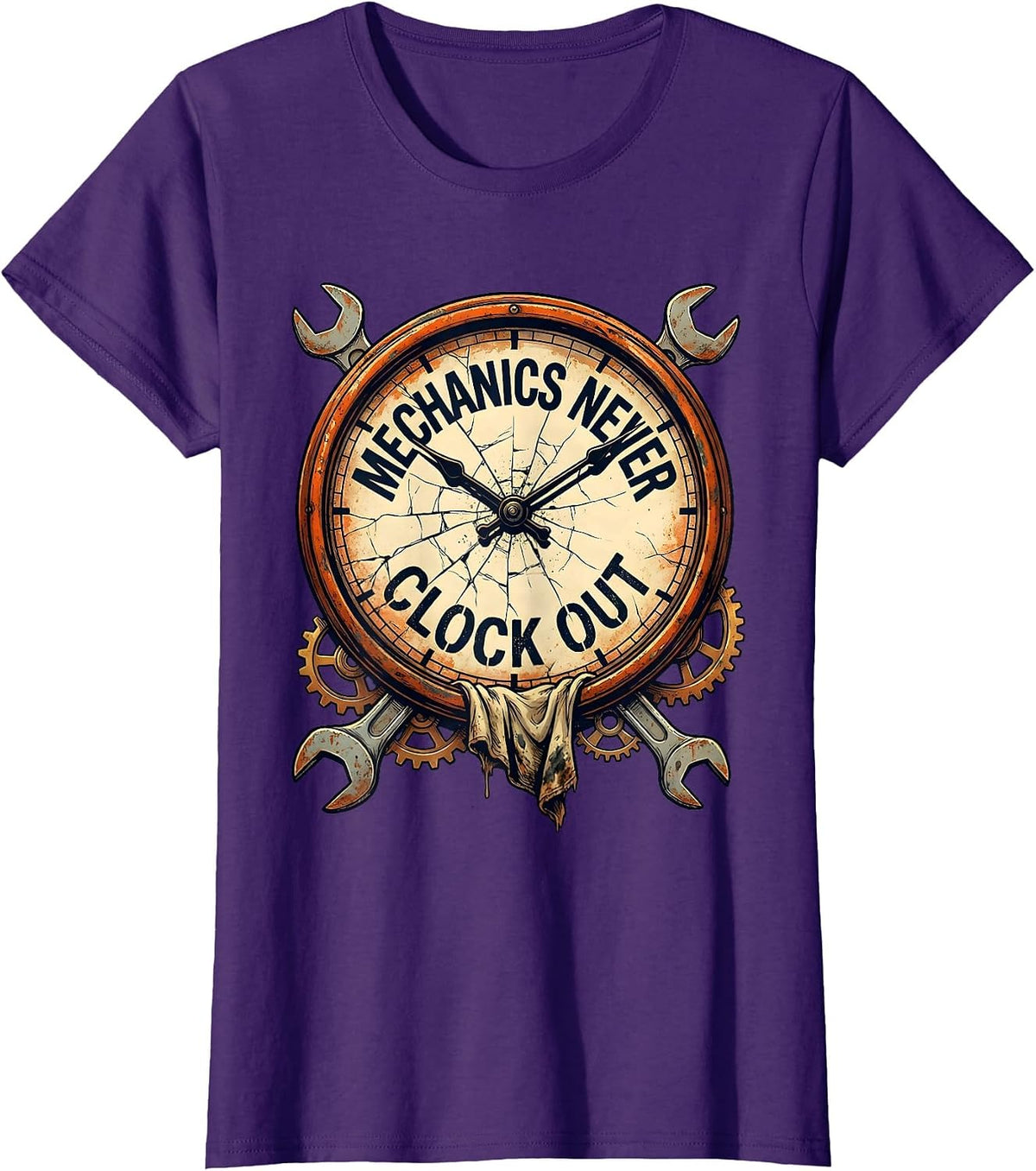Women's Mechanics Never Clock Out Wrench Design T-Shirt - Purple
