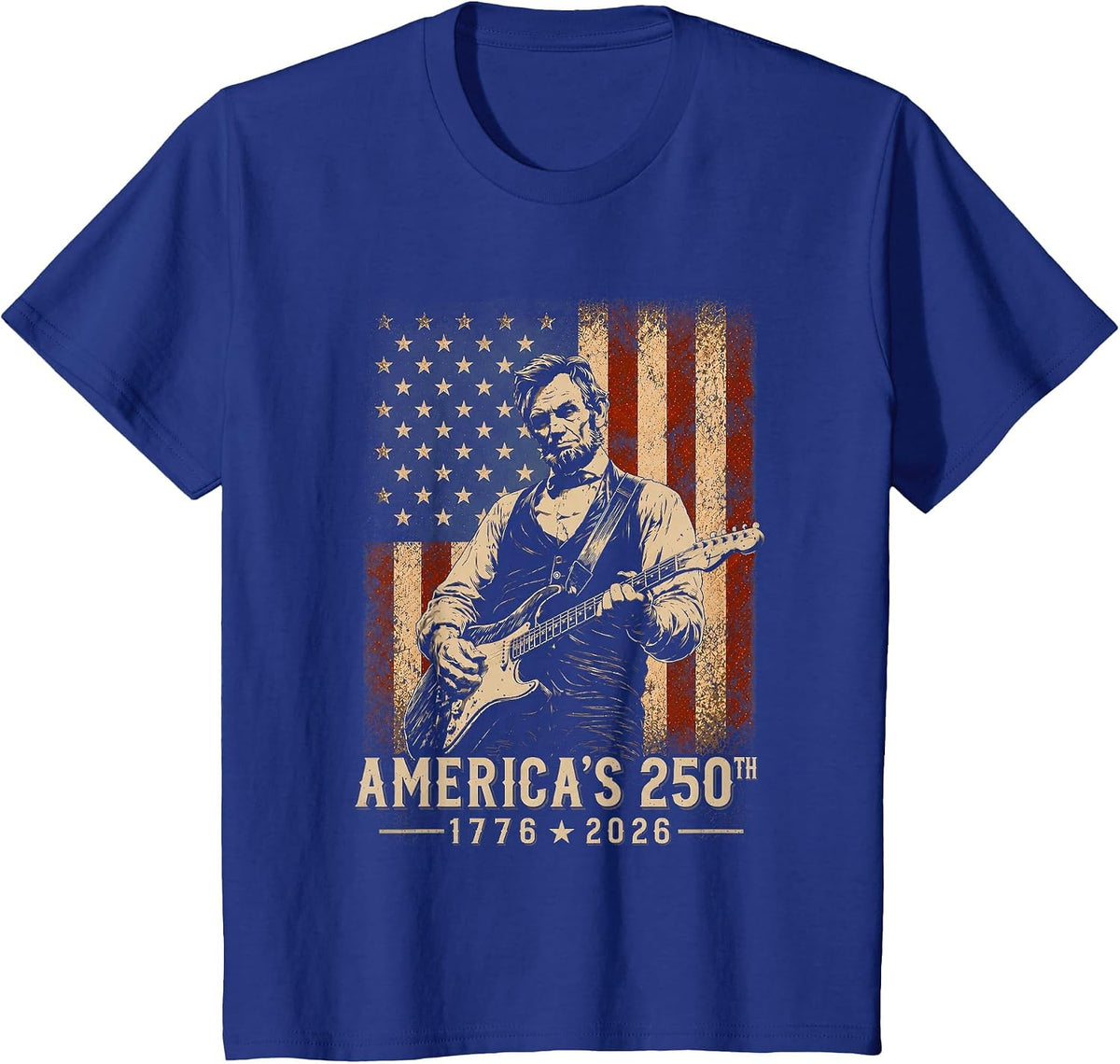 America's 250th Birthday Abraham Lincoln Playing Guitar 250 T-Shirt - Royal Blue