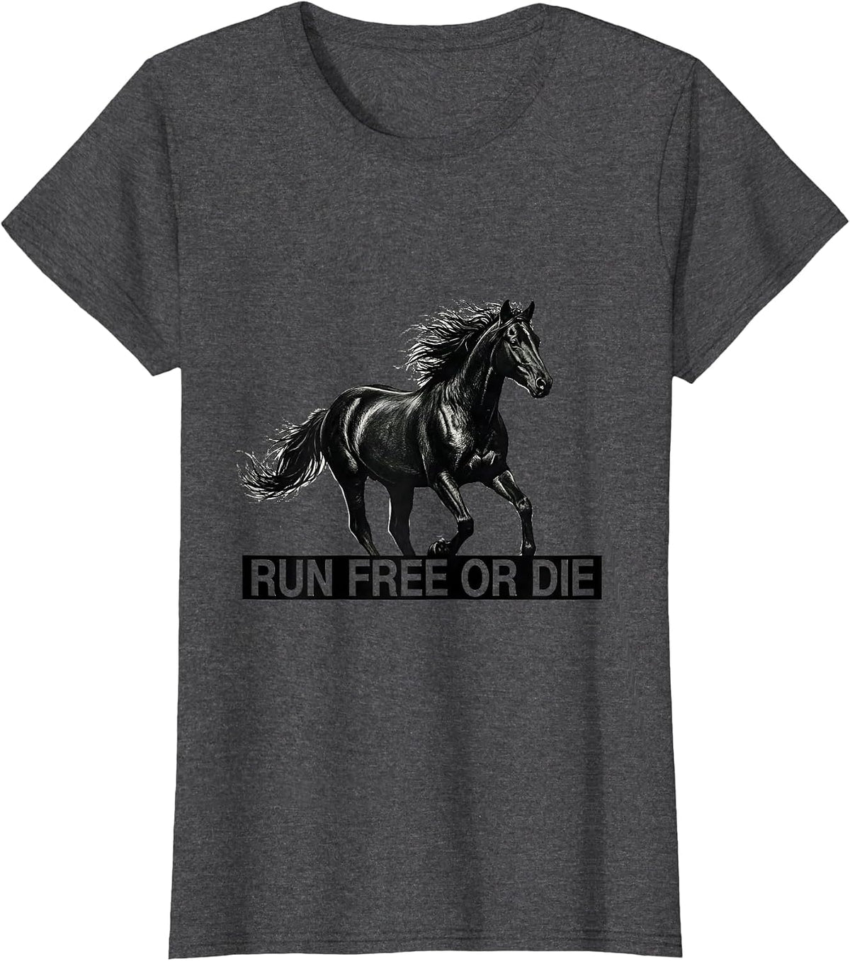 Women's Run Free or Die Bold Freedom Graphic Design T-Shirt - Dark Heather Grey