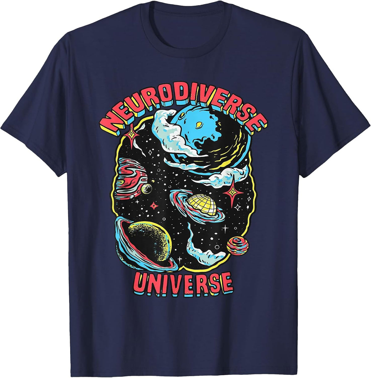 Neurodiverse Universe Neurodiversity Embrace ADHD Autism ASD T-Shirt - Navy Blue