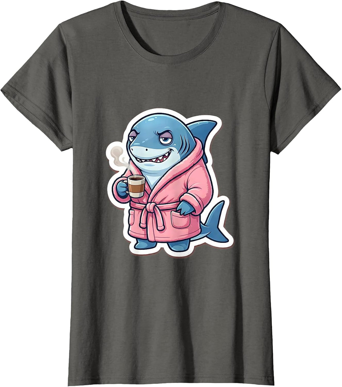 Women's Mommy Shark Coffee Robe Illustration T-Shirt - Asphalt Grey