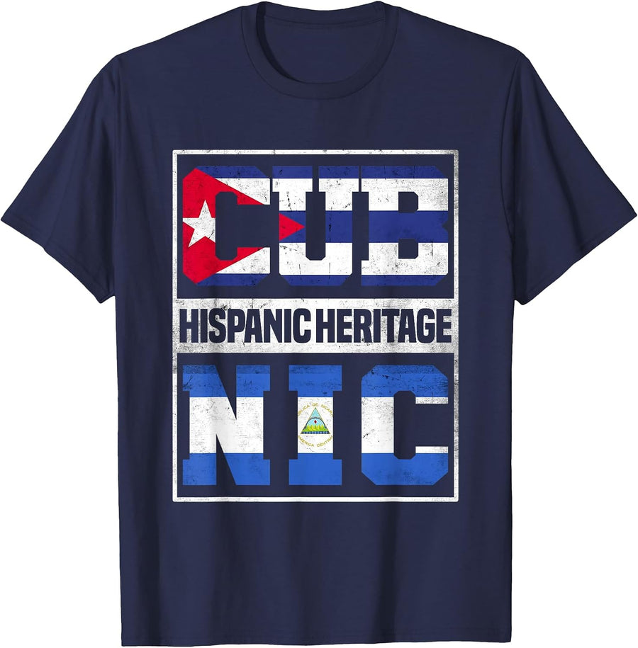 Proud Cuban Nicaraguan Hispanic Heritage Month T-Shirt - Navy Blue