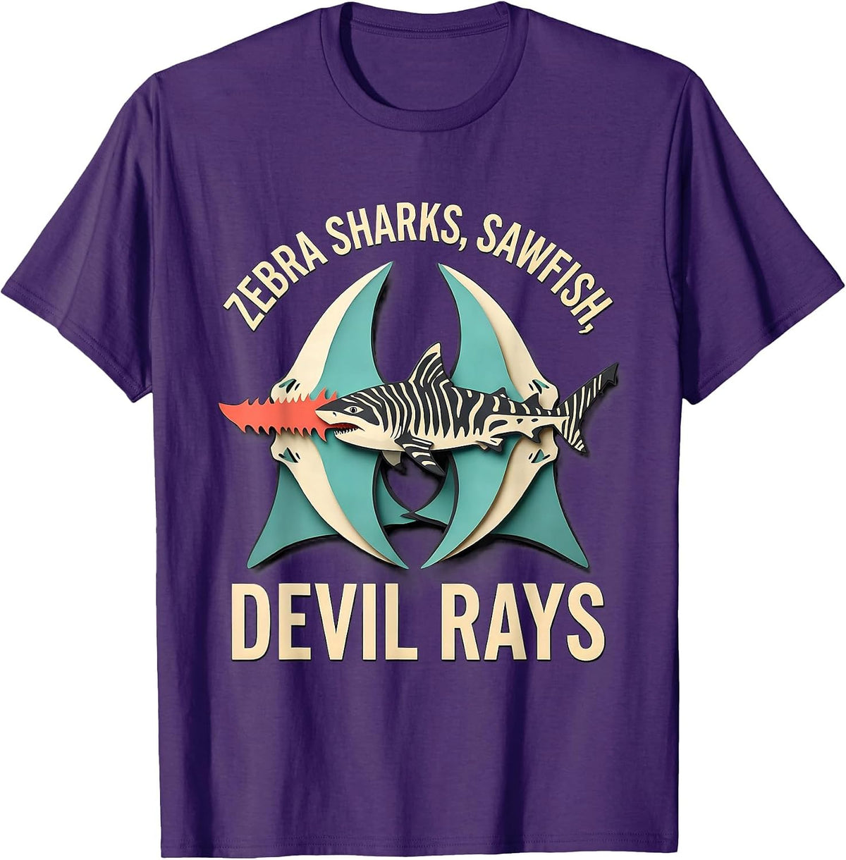 Men's Zebra Sharks Sawfish Devil Rays Funny Shark Lover Ocean T-Shirt - Purple