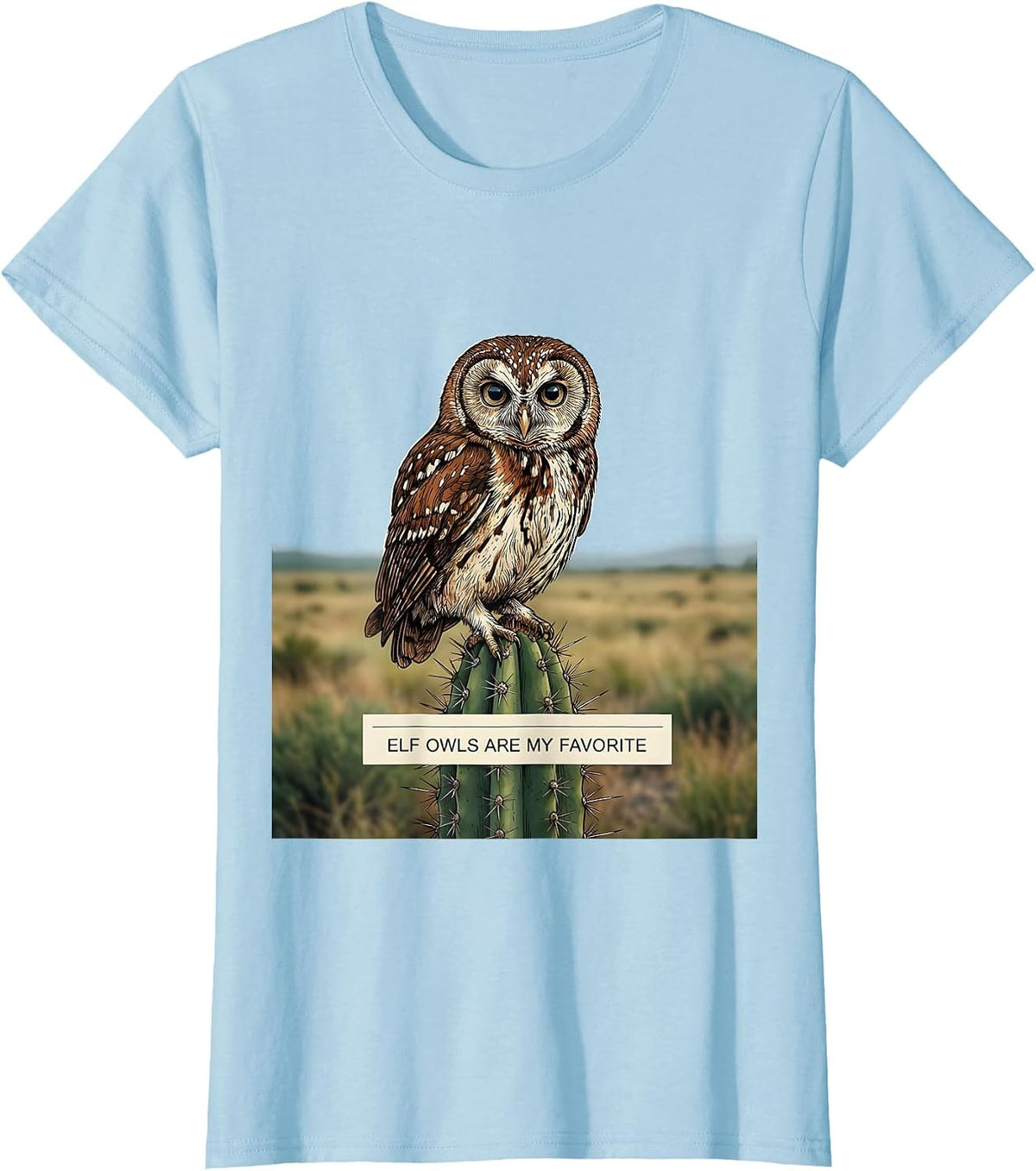 Women's Elf Owls Are My Favorite Vintage Owl Lover Retro Humor T-Shirt - Baby Blue