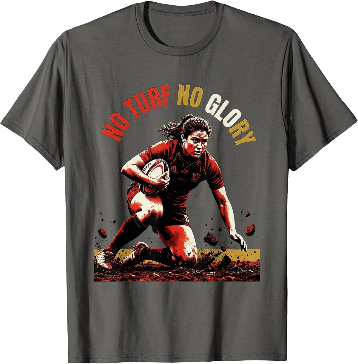 No Turf No Glory Rugby Graphic Design T-Shirt - Asphalt Grey