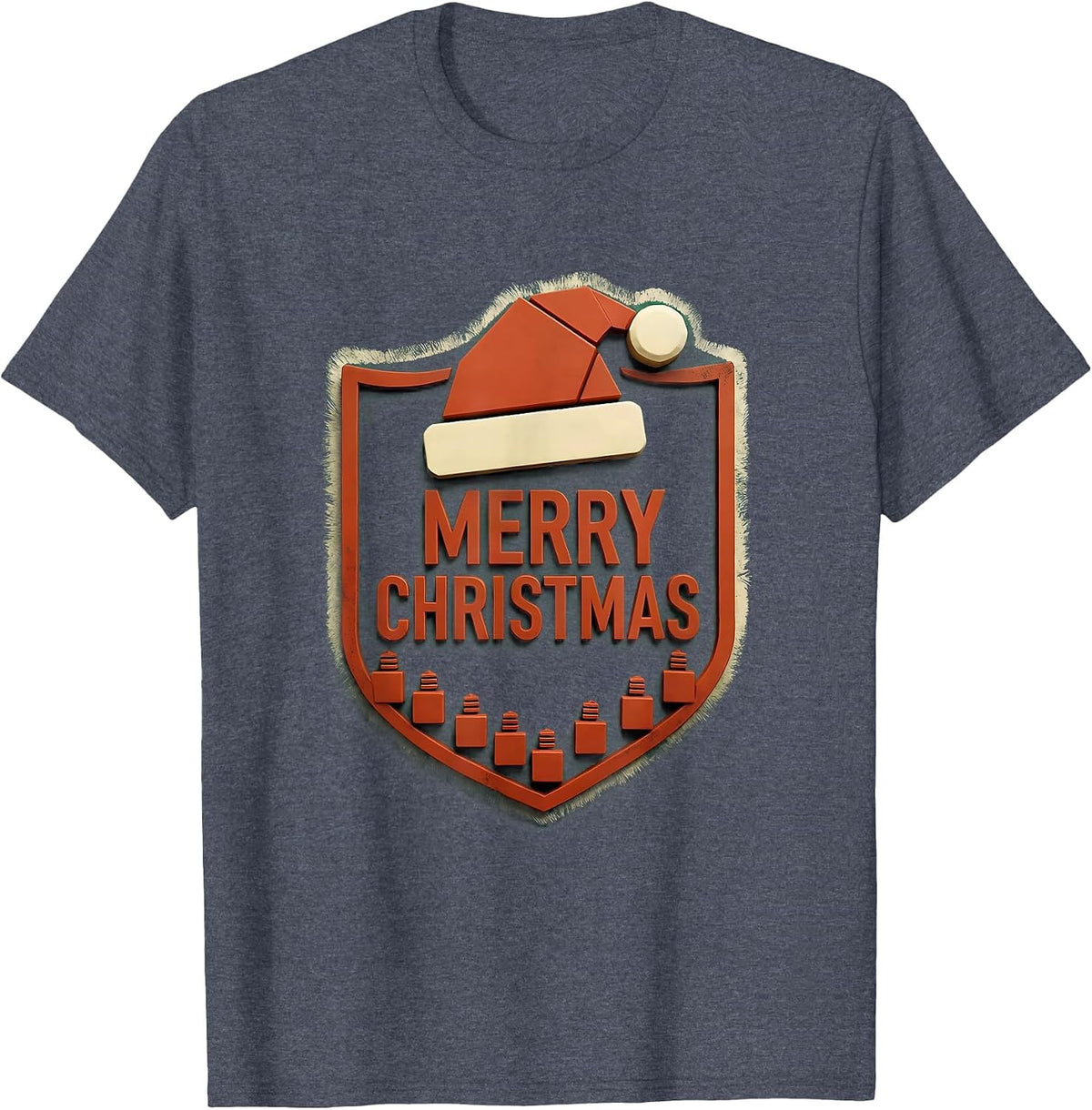 Merry Christmas Rubber Stamp Santa Hat Family Matching T-Shirt - Heather Blue