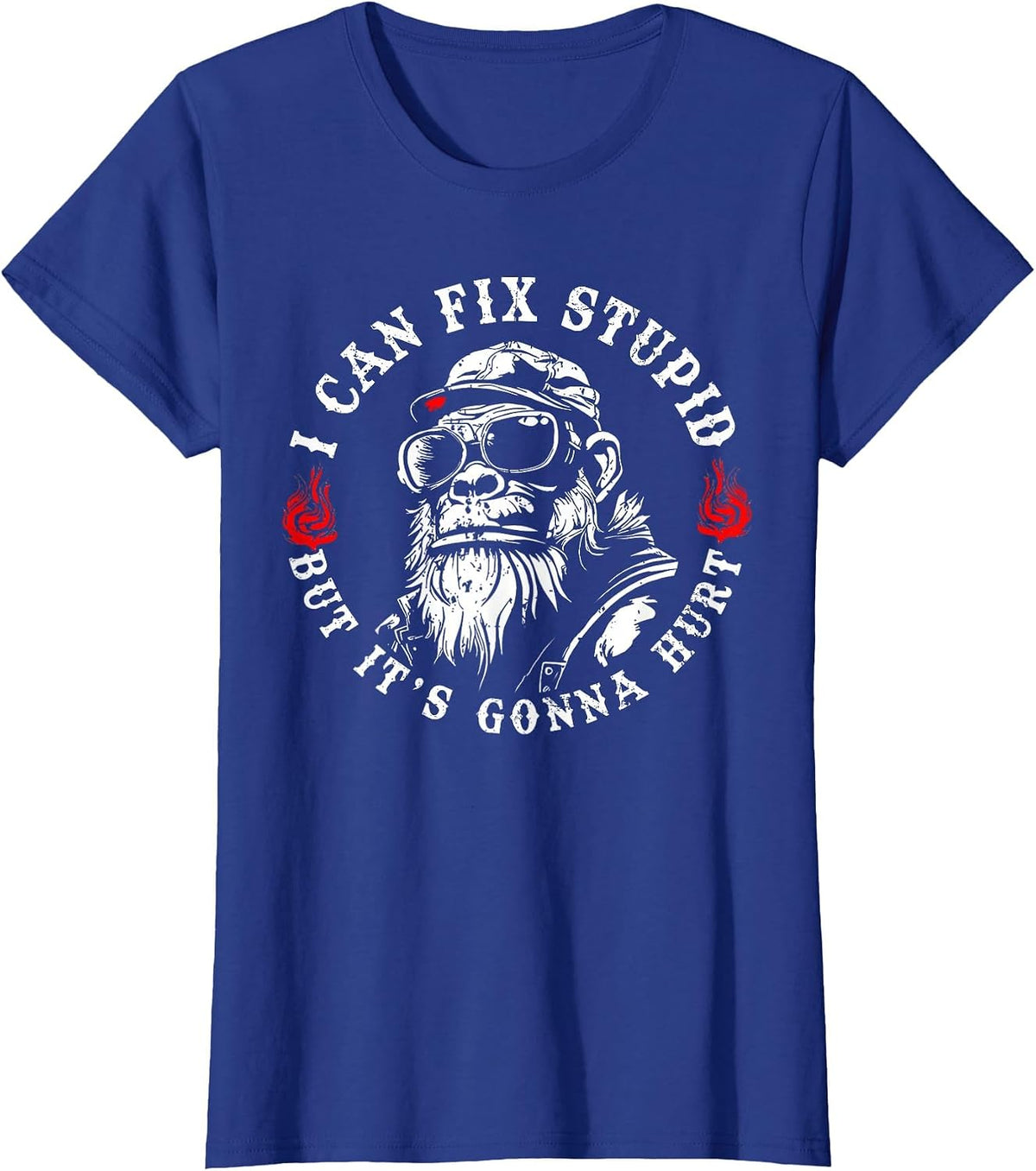 I Can Fix Stupid But It's Gonna Hurt Monkey Vintage Funny T-Shirt - Royal Blue