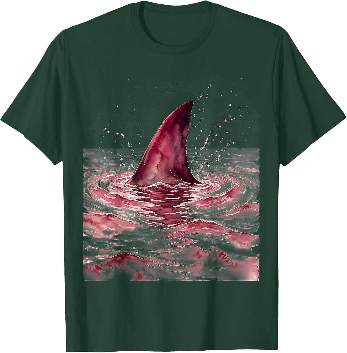 Men's Pink Out Shark Fin Ocean Graphic T-Shirt - Dark Green