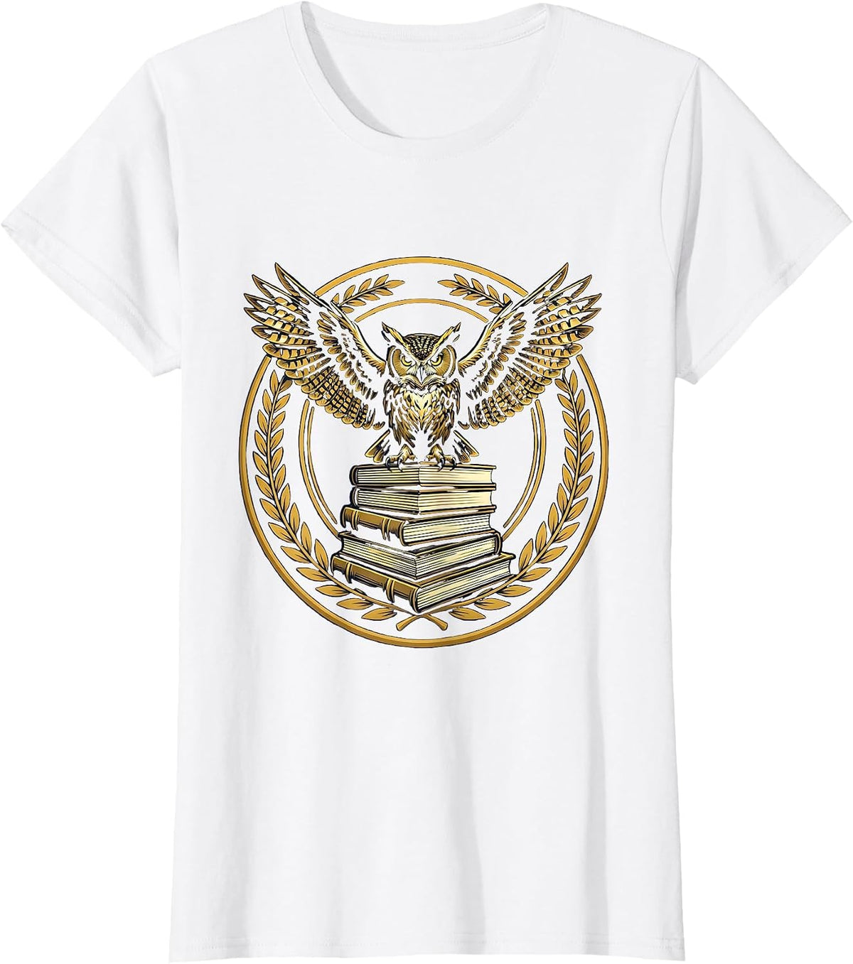 Women's Wise Owl Perched on Stacked Textbooks Design T-Shirt - White