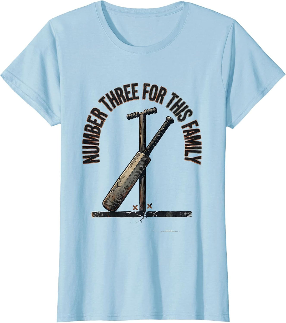 Number Three For This Family Distressed Cricket Fan Family T-Shirt - Baby Blue