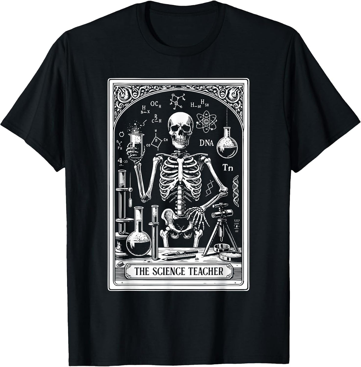 Science Teacher Skeleton Tarot Card Teacher Appreciation T-Shirt - Black
