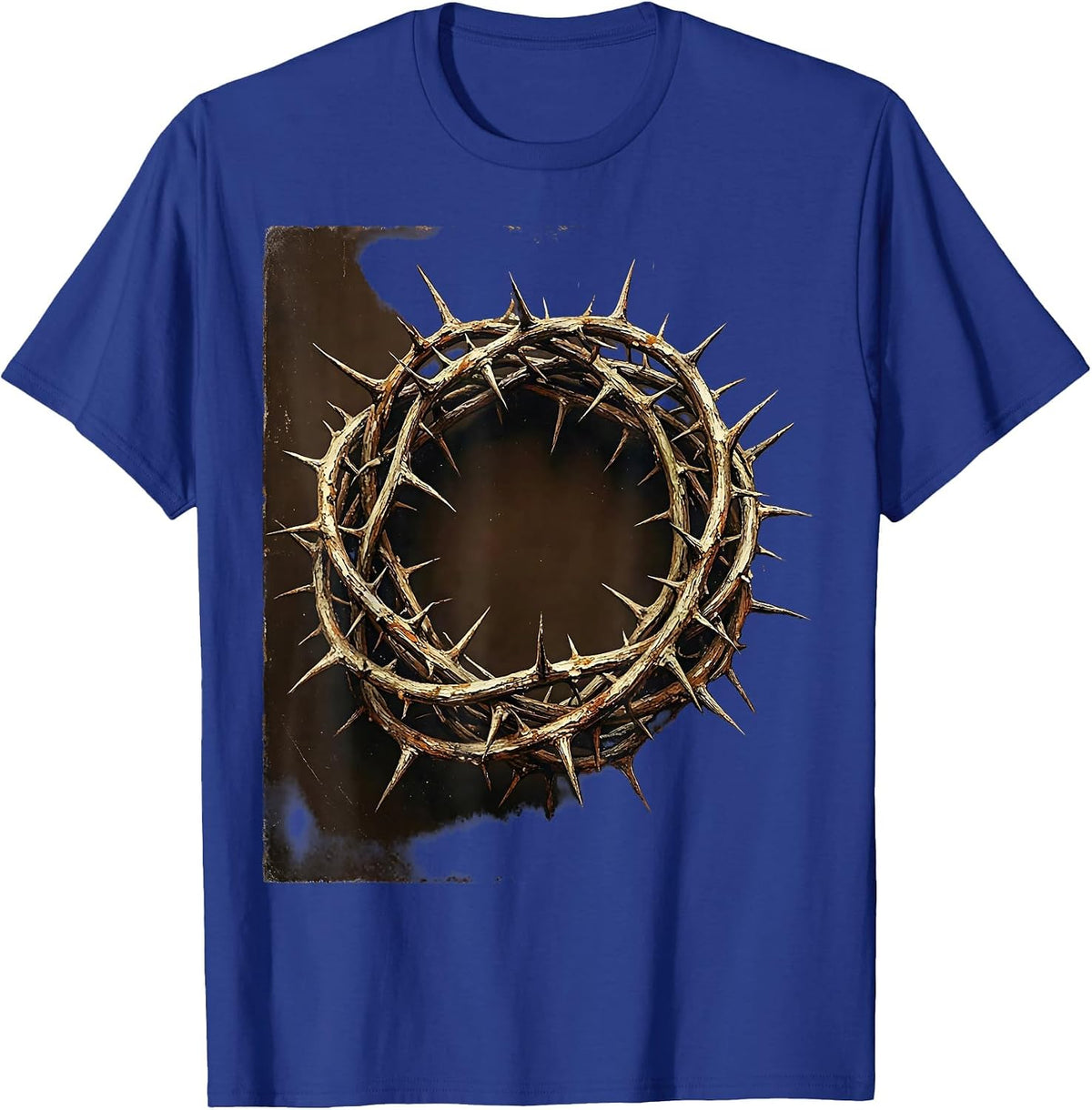 Men's Crown of Thorns Christian Faith Graphic Design T-Shirt - Royal Blue
