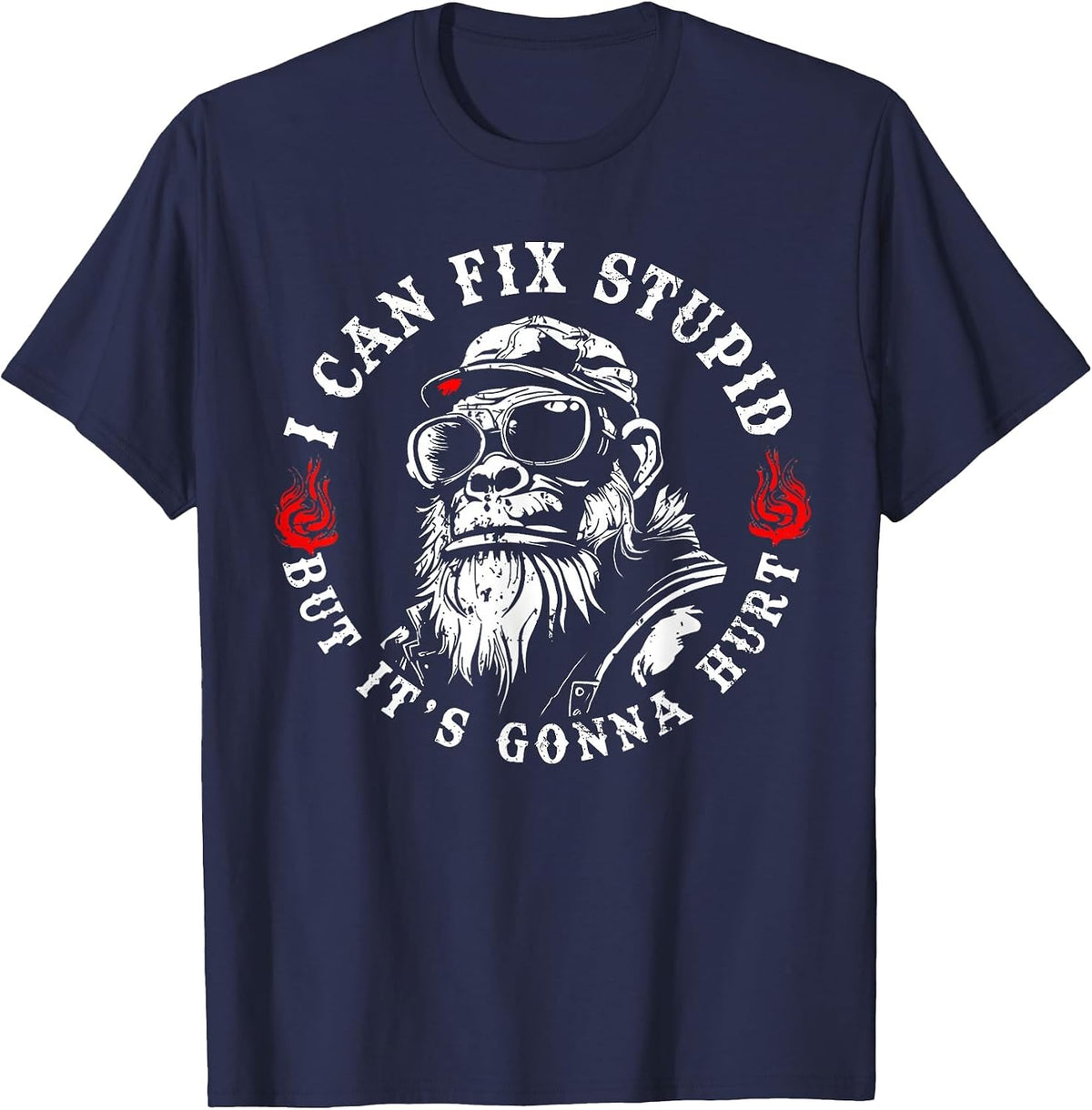 I Can Fix Stupid But It's Gonna Hurt Monkey Vintage Funny T-Shirt - Navy Blue