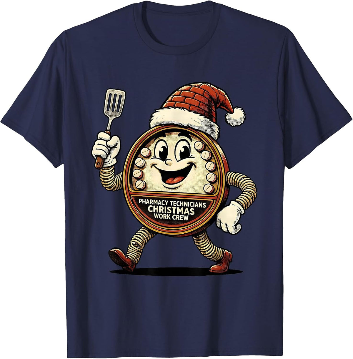 Men's Pharmacy Technicians Christmas Work Crew Funny T-Shirt - Navy Blue