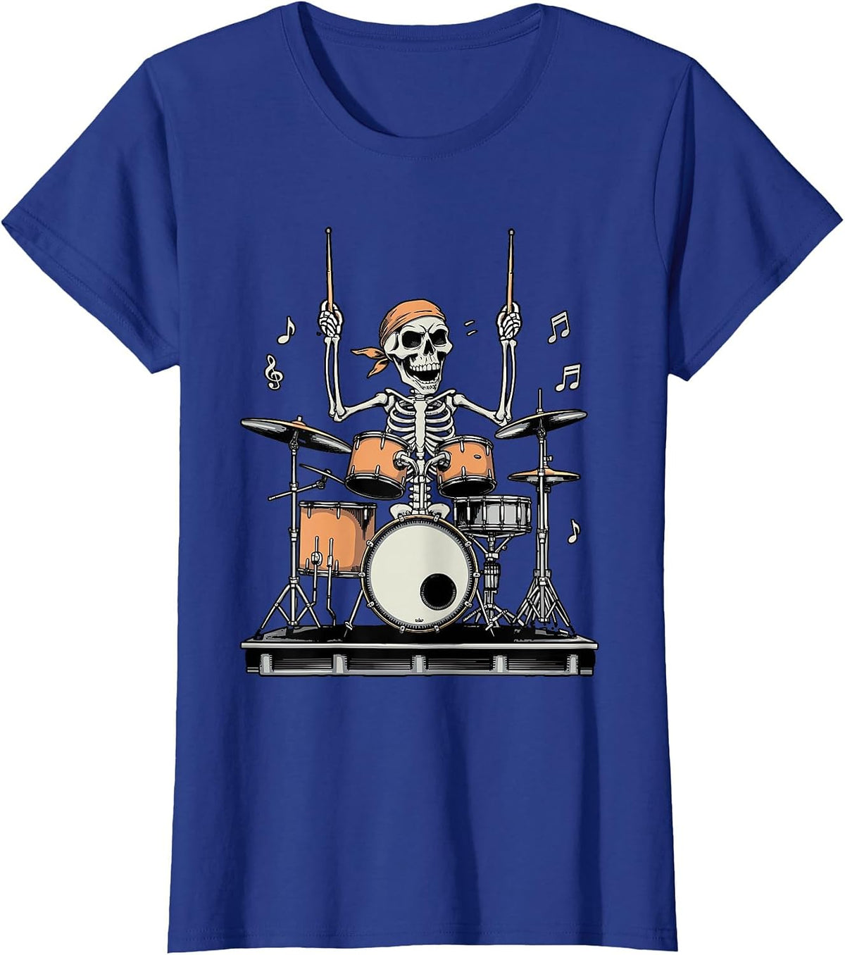 Drum Bandana Skeleton Drumming Music Instrument Drummer T-Shirt - Royal Blue