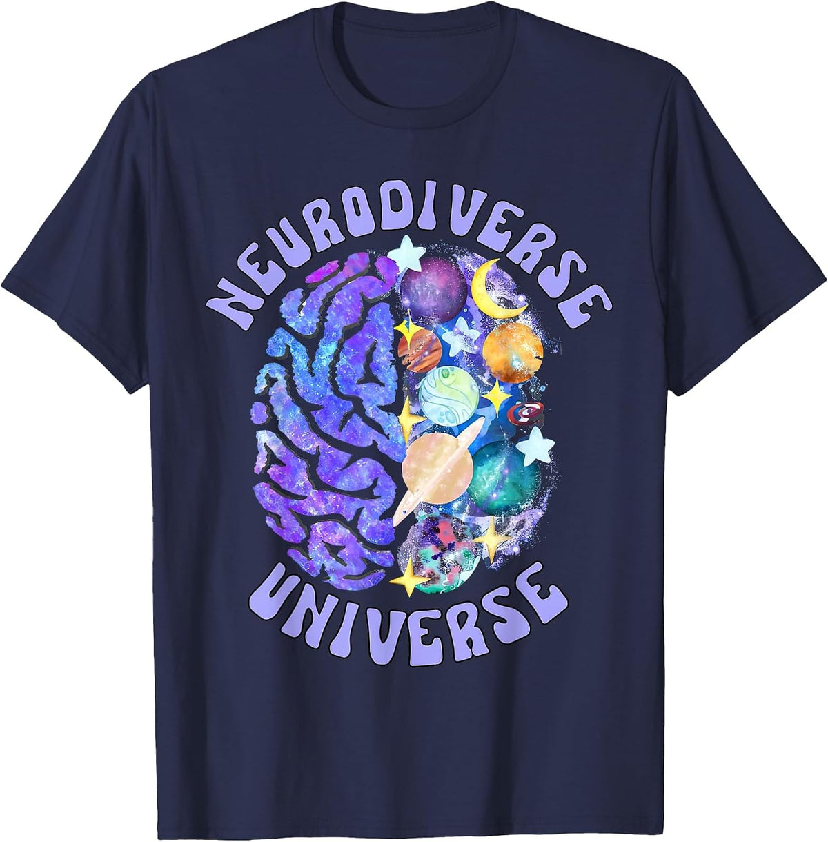 Neurodiverse Universe Neurodiversity Brain ADHD Awareness T-Shirt - Navy Blue