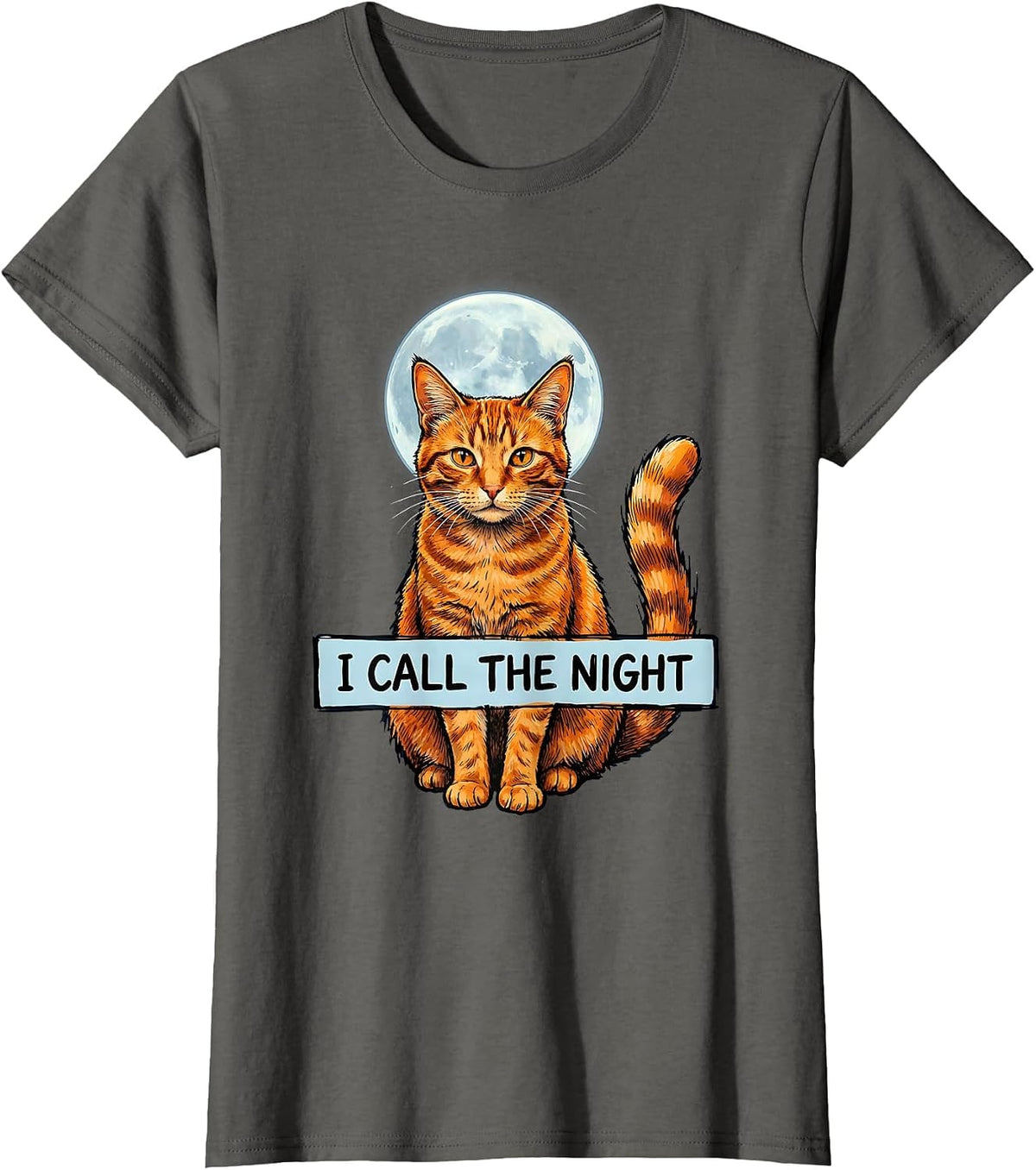 Women's I Call The Night Mystical Orange Tabby Cat Warrior Clan Fan T-Shirt - Asphalt Grey