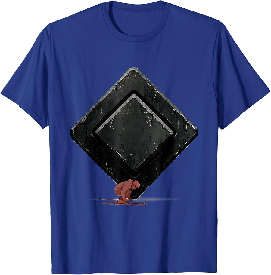 Double Black Diamond Oversized Trail Marker Ski Humor T-Shirt - Royal Blue